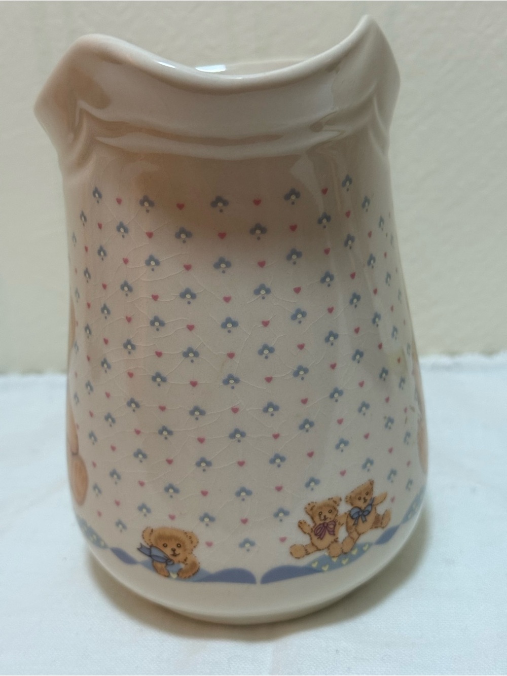 Ceramic Teddy Bear Pitcher with Blue Bow - Picture 6 of 11